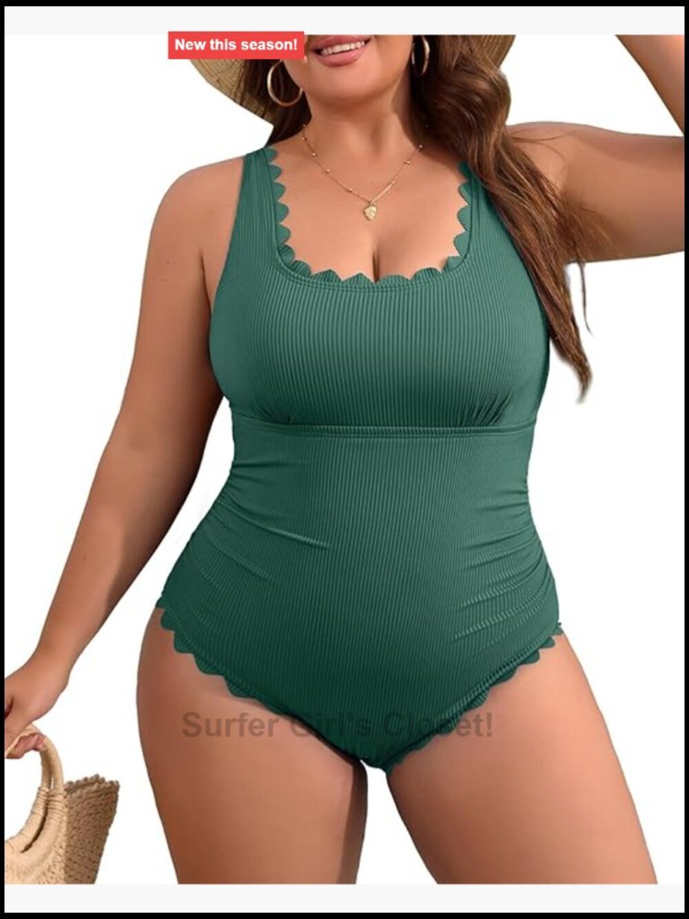 Plus Size Tummy Control Scalloped Ribbed One Piece Swimsuit